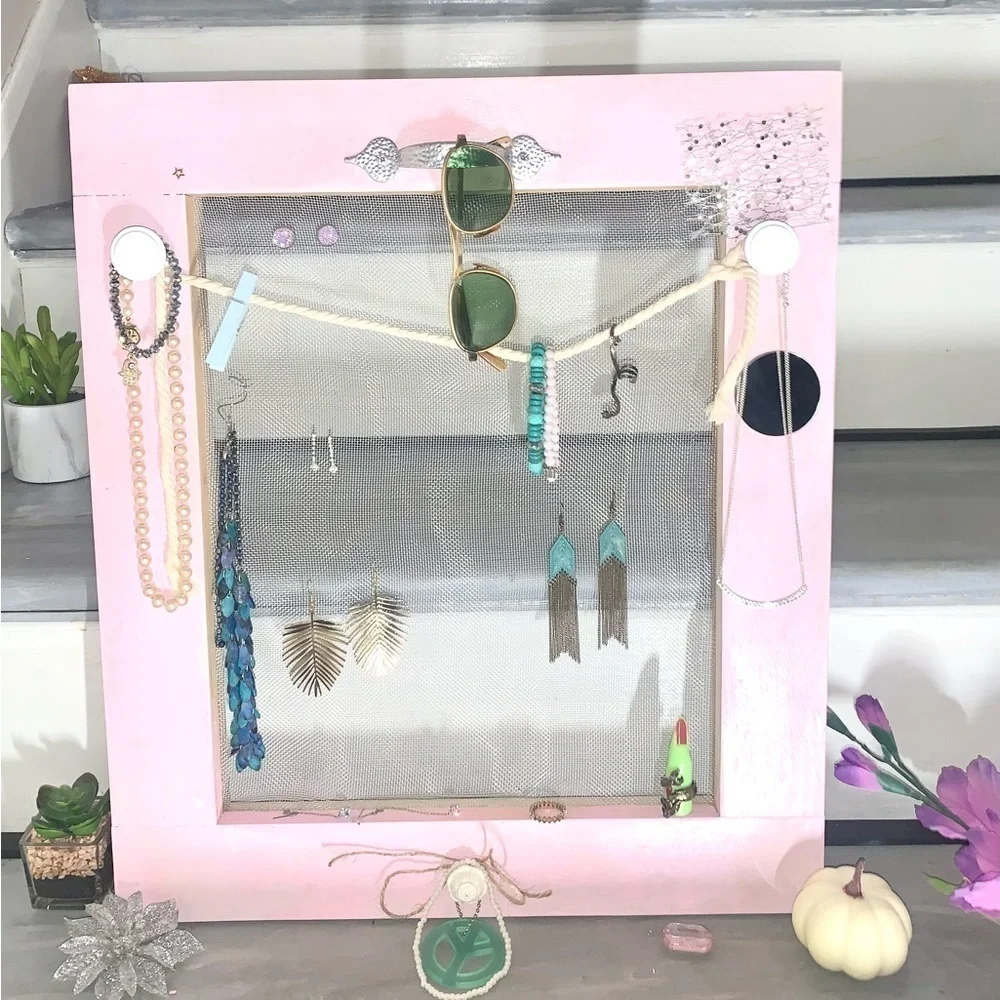 Wall hanging handmade Jewelry Accessory Organizer Boho Chic new Upcycled